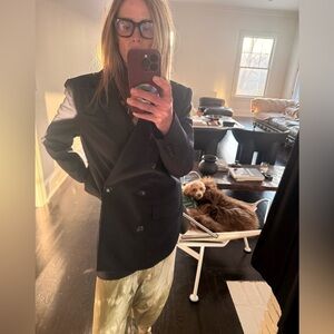 TIBI navy blue cut out back blazer with button on side to cinch waist. Size 8